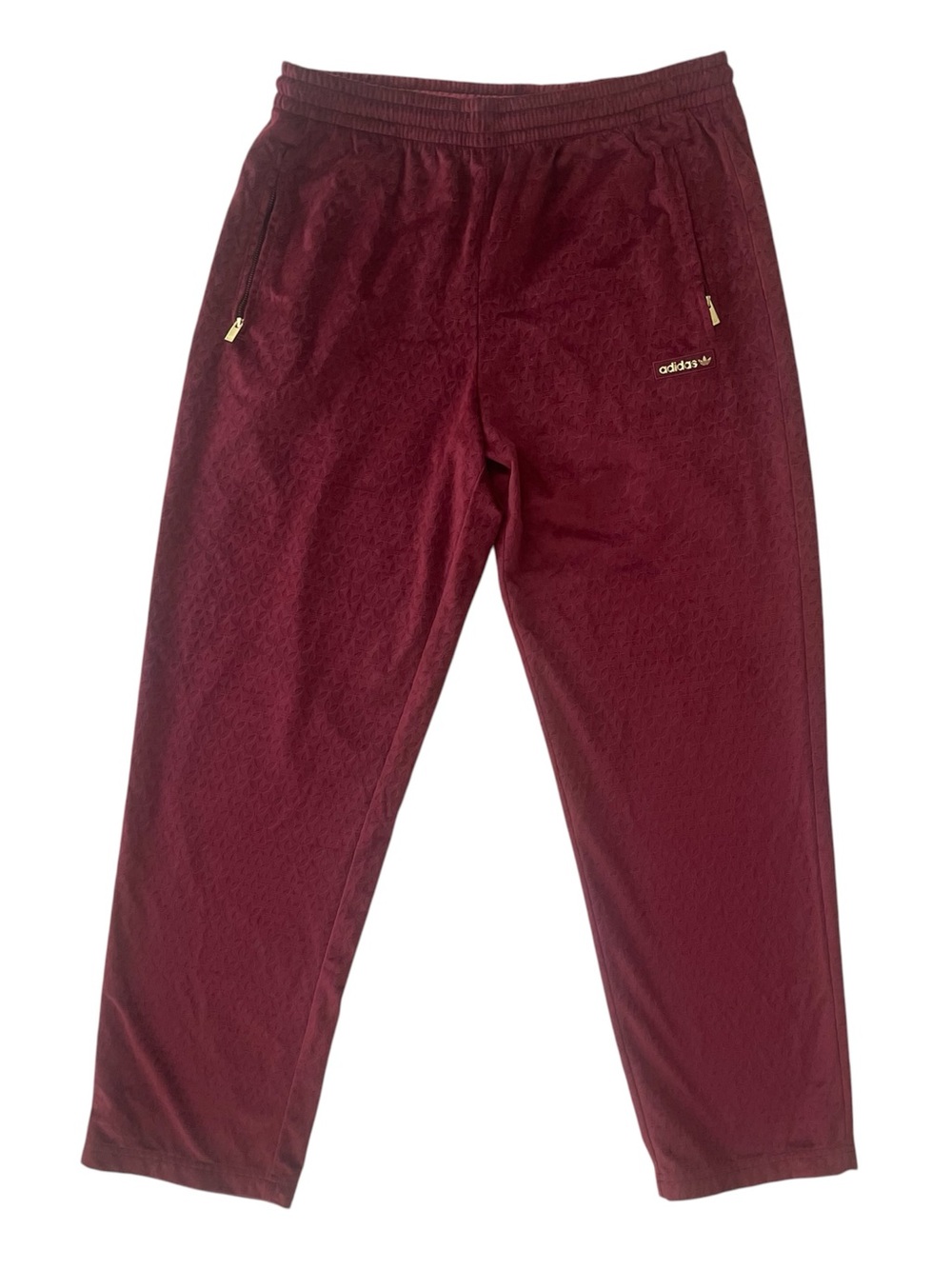 Adidas Originals Velour Track Pants Burgundy Gold IX6735 Mens L Monogram